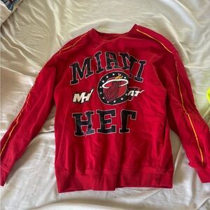NBA Miami Heat Red Crewneck Sweatshirt with Yellow Piping